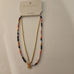 Emberly New Set of Two Neclaces Gold Tone & Multicolored Small Beads 16/18"+
